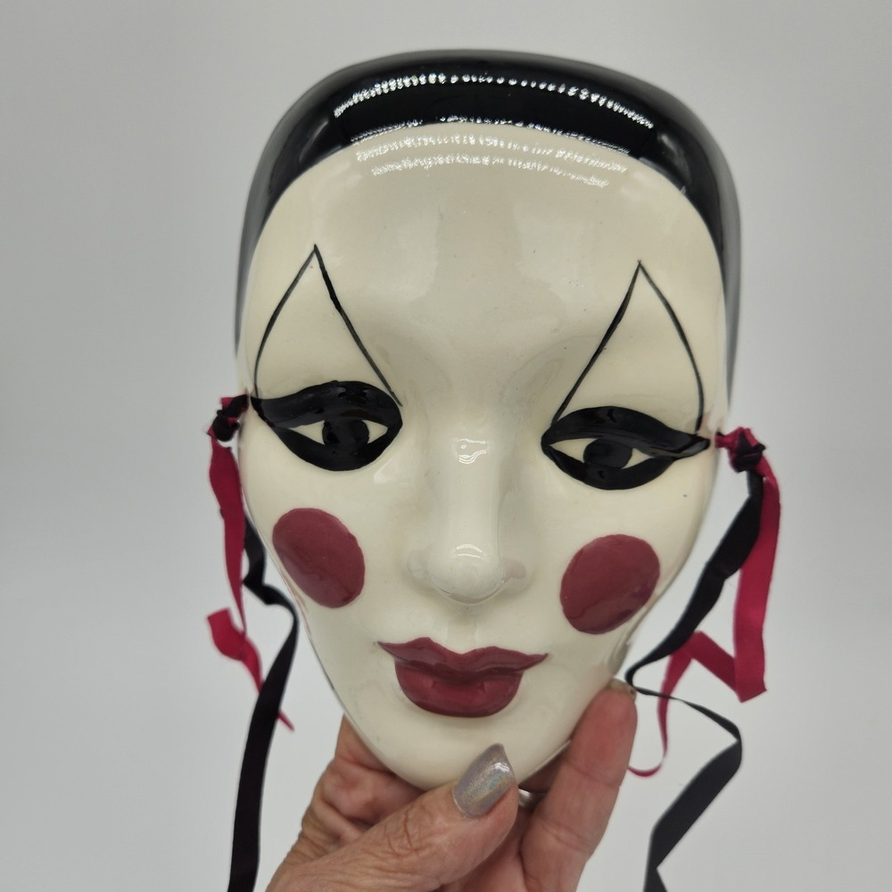 Vtg Ceramic Wall Art Mardi Gras Jester New Orleans Mask Handmade, Signed